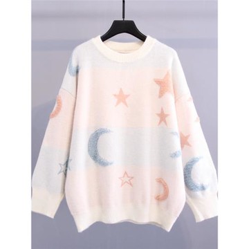 品牌折扣撤柜剪標清倉特價慵懶風寬松圓領毛衣女春秋撞色針織衫潮