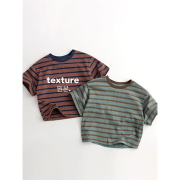 撞色條紋~復古味道~韓版夏兒童短袖純棉T恤衫洋氣男女寶寬松百搭