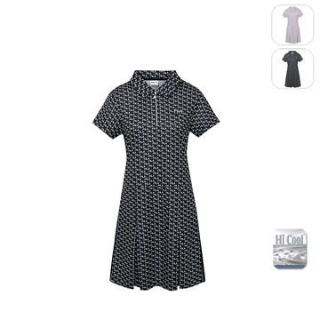 【FILA】女性 GOLF 高爾夫 滿版 吸濕排汗 針織洋裝-黑色 5DRY-6019-BK