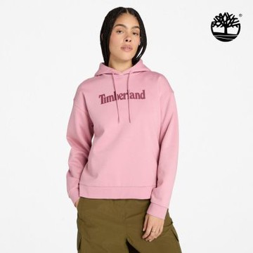Timberland官方旗艦 女款桃粉色寬版LOGO連帽上衣|A645YEYV