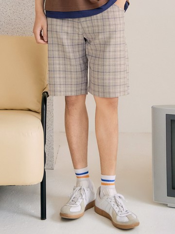 細緻紳士格紋休閒短褲