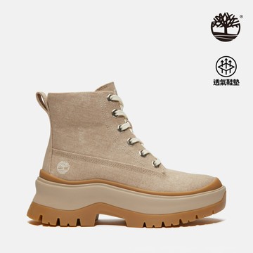 Timberland 女款淺米色帆布中筒休閒靴|A2R1AER1