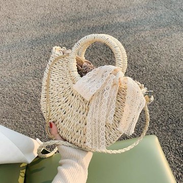 小眾設計女式2023年新款潮流時尚單肩簡約斜挎手提蝴蝶結草編包