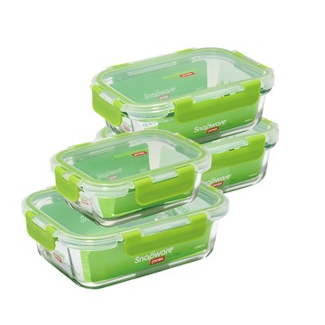 Corelle Brands 全新升級長方形可拆扣玻璃保鮮盒4件組-D02