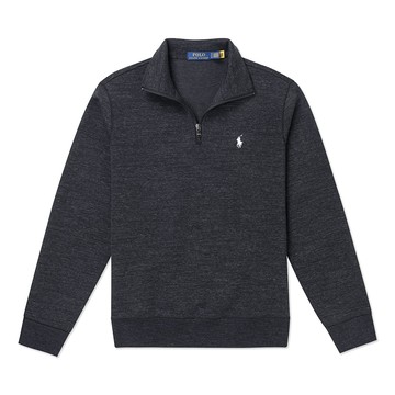 RALPH LAUREN POLO RL 熱銷刺繡小馬半開襟立領大學T恤-麻花黑色