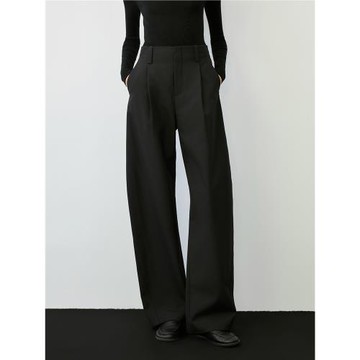 蝶之河 精紡羊毛苣舒適老錢風時髦極簡百搭寬松連腰顯高闊腿西褲