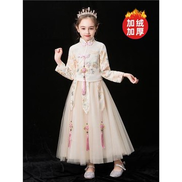漢服女童中國風長袖加厚中式唐裝兒童小女孩拜年服超仙高端輕奢裝