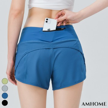 【Amhome】lulu後拉鍊口袋假兩件運動短褲# 112991(現貨+預購)