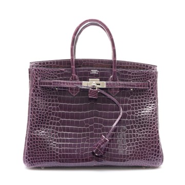 HERMES 愛馬仕 紫水晶亮面 鱷魚皮 Birkin 35 鉑金包 手提包 □N刻 銀釦 【二手名牌BRAND OFF】