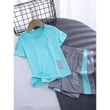 a類夏裝童裝男童兒童套裝夏季速干短袖t恤運動短褲女童網眼冰絲