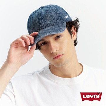 Levis 男女同款 可調式皮環丹寧棒球帽 / 精工刺繡Logo / 復古中藍染水洗