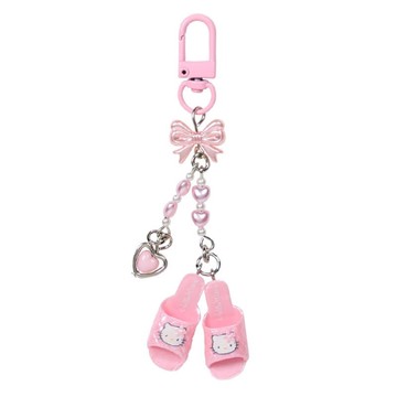 asdfkitty*KITTY 菱格紋 造型鑰匙圈 吊飾 掛飾-粉紅拖鞋-日本正版商品
