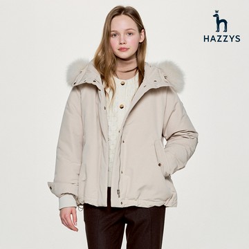 【HAZZYS】女款淺米色奢華觸感保暖毛領羽絨外套 YSWUD101