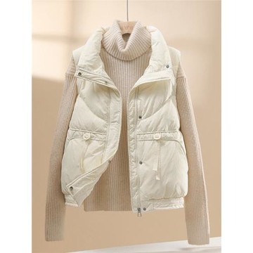 羽絨馬甲女新款2026秋冬外穿小個子寬松白色背心輕薄立領短外套