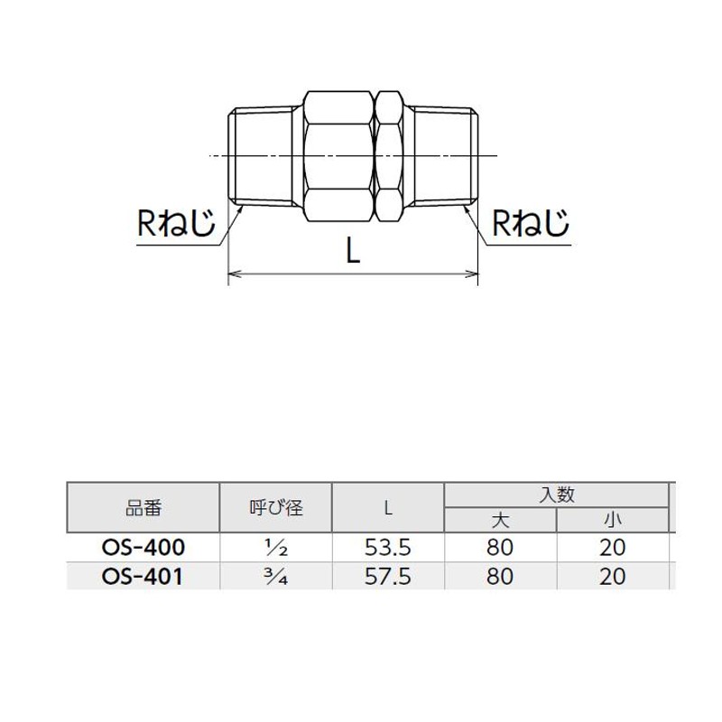 OS-401】オンダ製作所 金属管継手 回転ニップル テーパおねじ 呼び径3