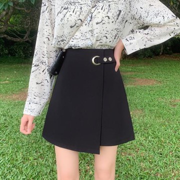 胖mm黑色不規則半身裙女夏大碼高腰顯瘦遮胯裙子氣質百搭A字短裙