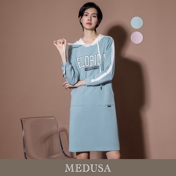 現貨【MEDUSA 曼度莎】Florida 甜甜拼接帽T洋裝 - 2色（M-XL）｜休閒洋裝 一件式洋裝
