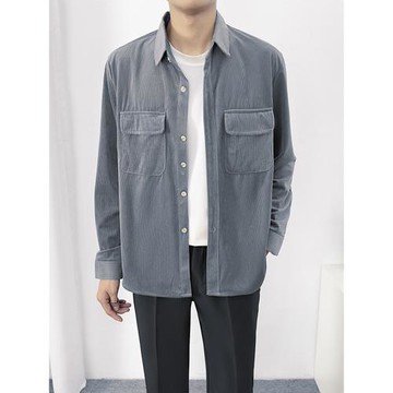 燈芯絨襯衫男長袖春秋季潮牌復古高級感襯衣男士百搭休閑工裝外套