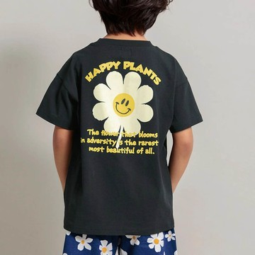 日本 BRANSHES - 純棉美式印花短袖上衣-微笑花朵-黑