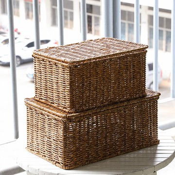 仿藤手工編織化妝品收納盒 護膚品儲物盒有蓋伴手禮盒禮品盒INS風