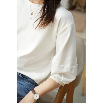 糯感水柔棉 冰爽長絨棉女士純棉圓領七分袖T恤春夏款山東網店女裝