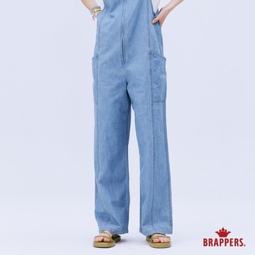 BRAPPERS 女款 Boy friend系列-全棉吊帶直筒褲-淺藍