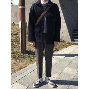 短款毛呢大衣男韓版青年外套休閑寬松冬季加厚英倫風呢子外套