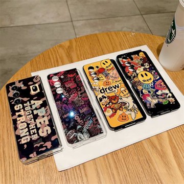 潮牌英文笑臉適用三星zfold5手機殼折疊屏fold4硅膠保護套創意卡通zfold3防摔軟殼個性男女款W23雙面翻蓋W22