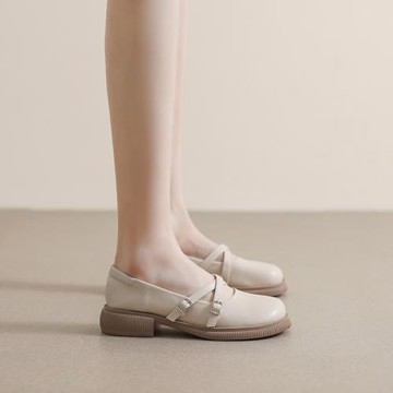 真皮粗跟小皮鞋女2025交叉帶厚底法式學院英倫風復古瑪麗珍樂福鞋
