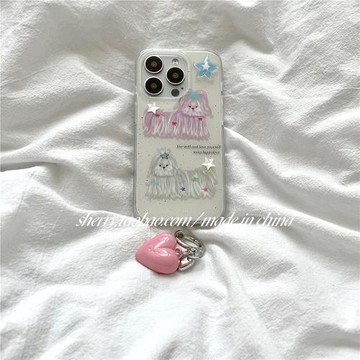 SHERRY*ins奶油星星粉白長毛狗狗可愛適用于蘋果16ProMax手機殼iPhone15Pro小眾14少女心13簡約12卡通小清新