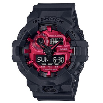 CASIO卡西歐G-SHOCK GA-700AR-1A帥氣低調霧黑錶殼與錶帶搭上亮眼紅色，世界時間功能53.4mm｜樂天全館特惠中★指定刷卡回饋10%