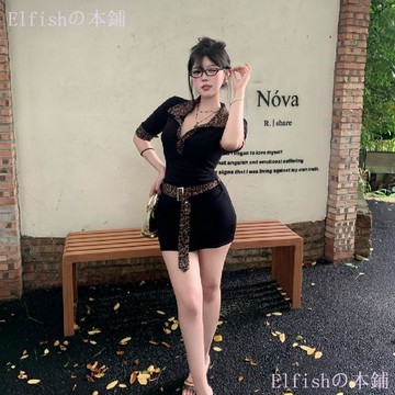 【夏季新款 純慾 辣妹 豹紋 連衣裙 ins 微胖 通勤 小眾 修身 氣質 顯瘦 短裙 豹紋裙 豹紋短裙 辣妹連身裙 辣