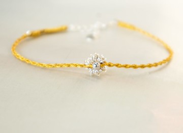 925純銀小雛菊-手工編織-幸運手環-麥芽金色 J10