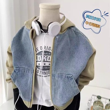 【台灣出貨】男童春秋牛仔外套 假兩件兒童連帽拉鍊外套 男童春秋牛仔外套新款韓版兒童連帽拉鏈衫休閒上衣兒童痞帥潮