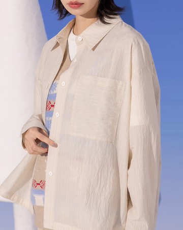 細條紋圓弧下擺長袖襯衫(兩色)