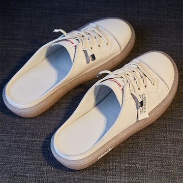 軟底舒適包頭拖女2023新款春夏真皮小白鞋韓版百搭平底無后跟拖鞋