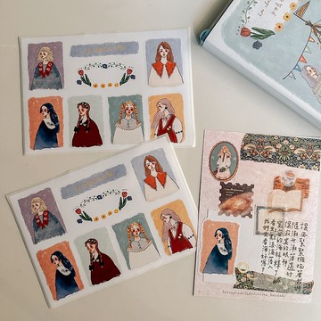 優雅畫廊女子貼紙 一組兩張