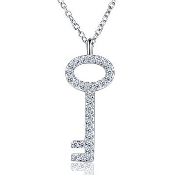 925純銀項鍊 鑲鑽吊墜-簡單個性鑰匙造型情人節生日禮物女飾品73gu42【獨家進口】【米蘭精品】
