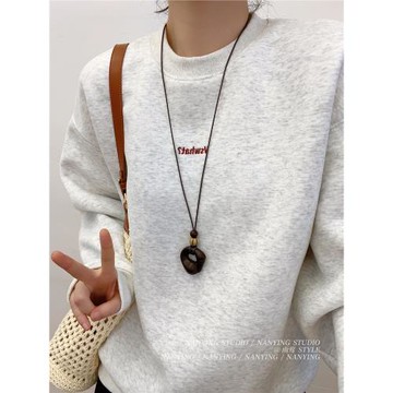 NANYING 項鏈女長款新中式禪意不規則咖色圓環吊墜老錢風毛衣鏈潮