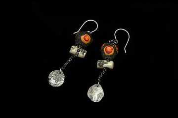 【水晶系列】非洲手繪手工琉璃 老牛骨 手工耳環 (可選珠客製)