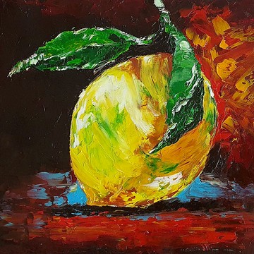 檸檬繪畫水果靜物原創藝術黃色柑橘類水果牆藝術