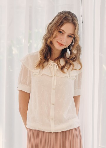 悠然美感雪紡刺繡反拋上衣