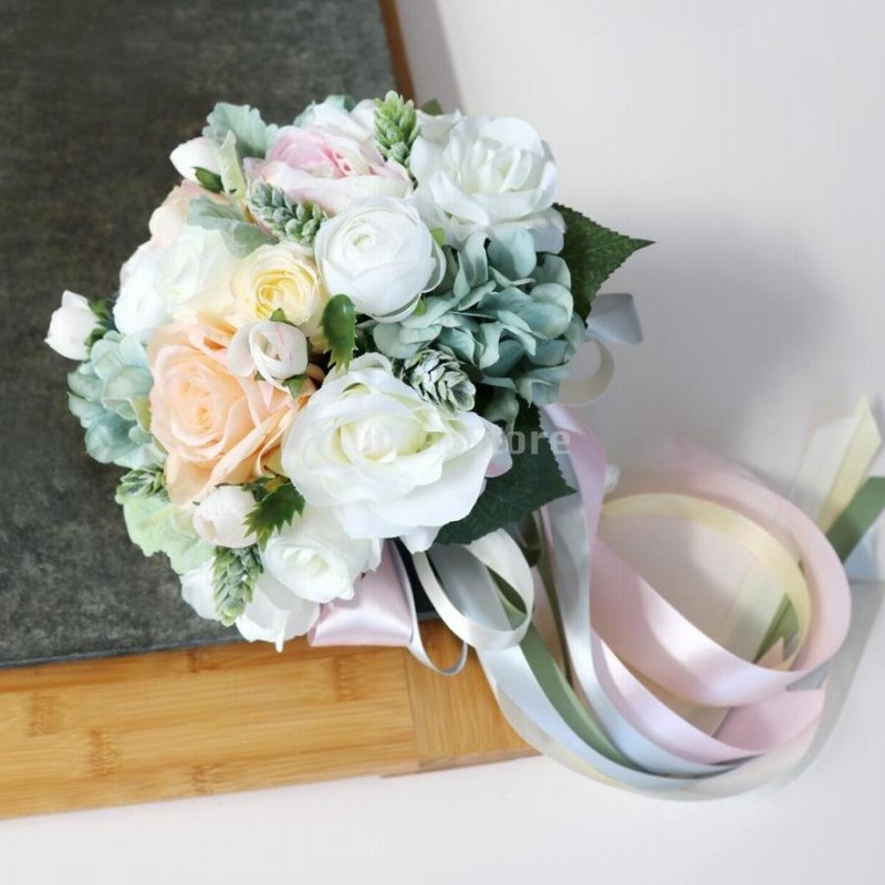 高級　バラフラワーブーケ　W86　造花ブーケ　ウェディングブーケ 結婚式 ブーケ ウェディング ラウンド型 ピンク バラ