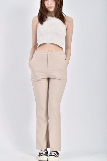 (S) the ladywore高腰質感鬆緊腰杏色長褲