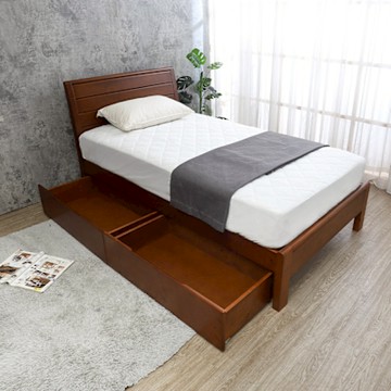 柏蒂家居-費南迪3.5尺單人實木床架-附收納抽屜2入