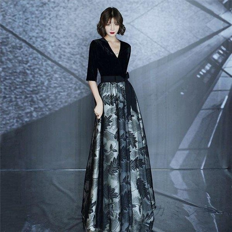 パーティードレス レディース 結婚式 ワンピース ドレス ベルベット 大きいサイズ 袖あり ロング丈 フォーマルドレス 高級感 秋冬 おしゃれ 30代 40代 50代 通販 Lineポイント最大get Lineショッピング