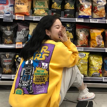 chic字母印花學院風套頭衛衣中長款長袖上衣女潮1入