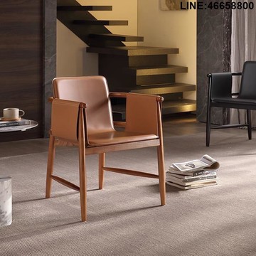 免運 開立發票 餐椅 洽談椅 高腳椅 沙發椅 吧台椅 拍攝椅 道具椅 中古白蠟木馬鞍皮餐椅家用客廳餐廳設計師高端新款椅子洽談椅