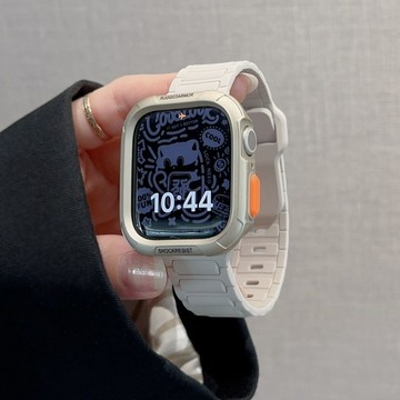 液態硅膠錶帶+鎧甲保護殼 適用於 Apple Watch 10 9 8 7 6 5 SE 42/46MM 45/49MM