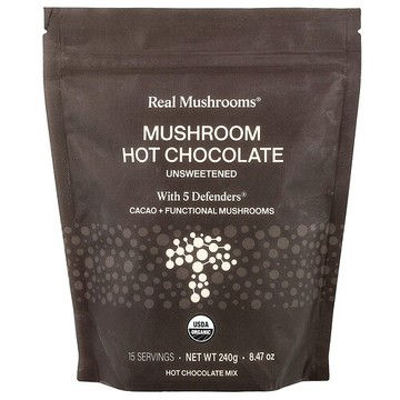 Real Mushrooms, 蘑菇熱巧克力，含 5 Defenders®，未增甜，8.47 盎司（240 克）